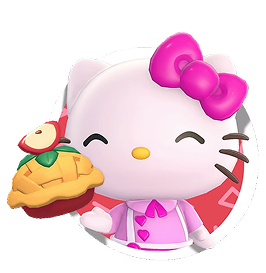 Portrait of Hello Kitty holding an apple pie.